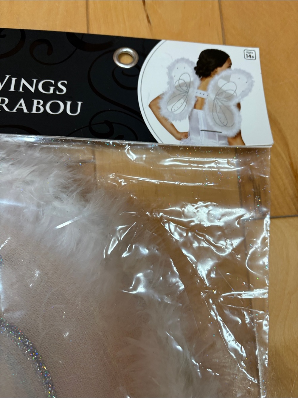 Spirit White Angel Wings with Silver Glitter Trim